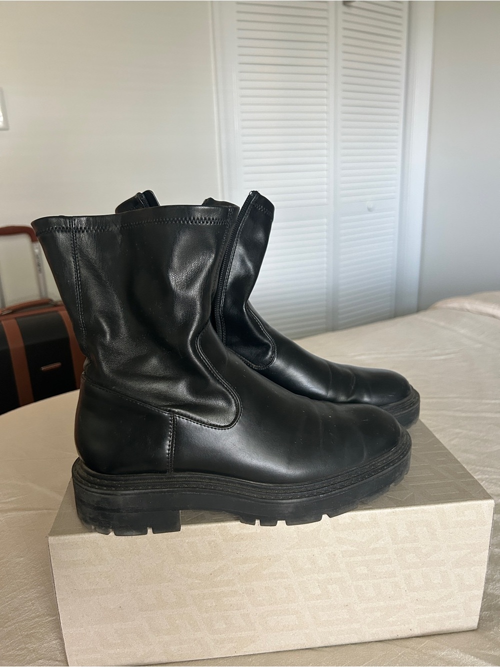 Zara Black Ankle Mid-Calf Combat Boots